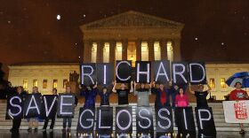 Anti-death penalty activists rally outside the U.S. Supreme Court on Sept. 29, 2015, in an attempt to prevent the execution of Oklahoma inmate Richard Glossip. Glossip has been on death row for more than 25 years, always insisting he is innocent. His case is back at the Supreme Court on Wednesday.