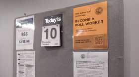 A notice board at the Manchester City Clerk's office advertises the city's ongoing search for poll workers on Thursday, Oct. 10, 2024. The city is especially looking for registrars, deputy registrars and ballot inspectors.