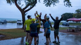 The Milwaukee Running Group — OMG meets up on a rainy morning in Milwaukee recently.