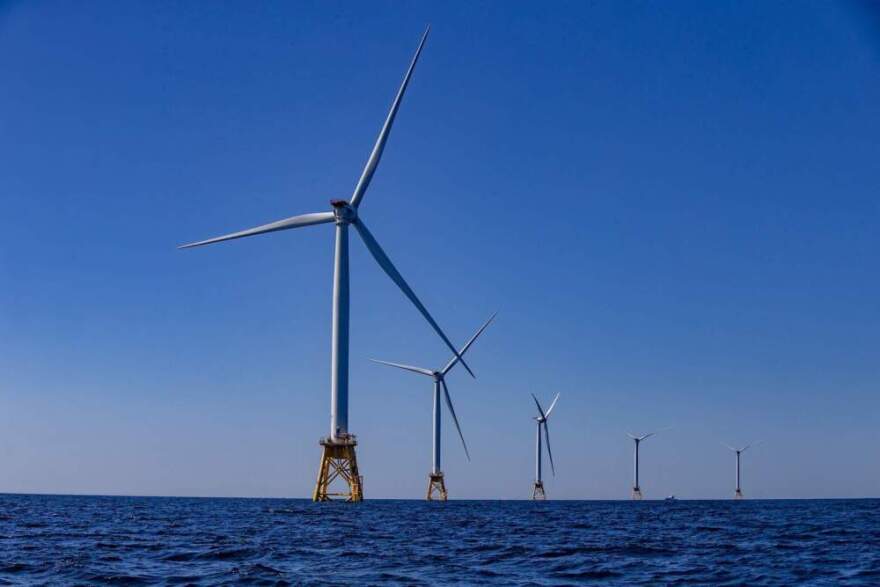 The five turbines of the Block Island Wind Farm off the coast of Rhode Island.