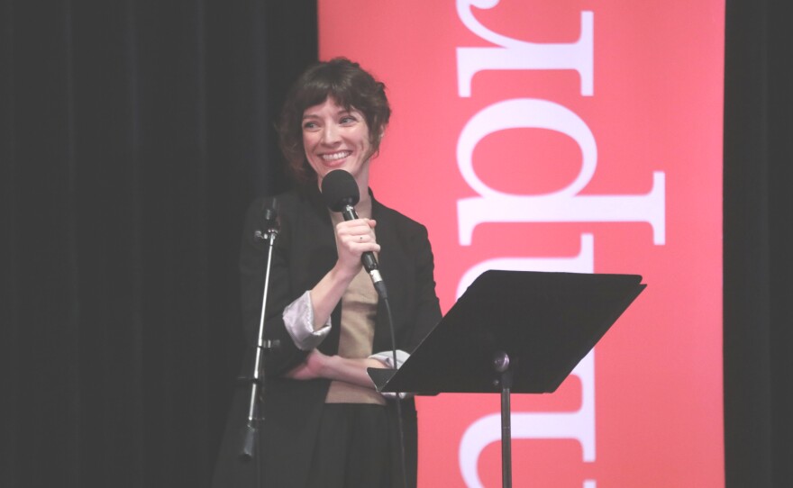 Hannah McCarthy, co-host of Civics 101 at the Civics 101 Summit at Southern New Hampshire University on Sep. 24, 2024. Photo by Allegra Boverman.