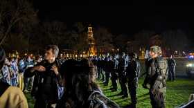 Protesters and police face off on the Dartmouth Green, May 1, 2024.