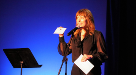 Beth LaMontagne hosting Long Story Short earlier this month at 3S Artspace, in Portsmouth.