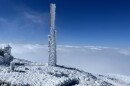 Snow blankets the top of Mount Washington on Oct 11, 2024 during the first major weather event of the fall season.