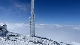 Snow blankets the top of Mount Washington on Oct 11, 2024 during the first major weather event of the fall season.