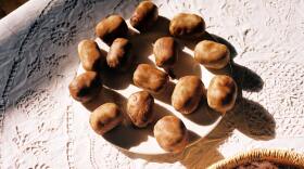 Dessert is served at Laila Gohar’s potato party. But these spuds are not what they seem: they are cocoa-dusted marzipan.