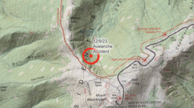 A map of the avalanche accident scene on Mount Washington on Dec. 9, 2023.