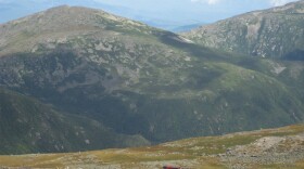 The Cog Railway as seen from the summit of Mount Washington. NHPR photo by Annie Ropeik. NHPR.org.