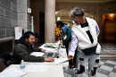 Martina Gordon, who is homeless, registers to vote on the morning of Election Day 2023 at Hartford City Hall. The last time she voted was in the 1992 Presidential Election. Hartford, Connecticut - November 7, 2023.