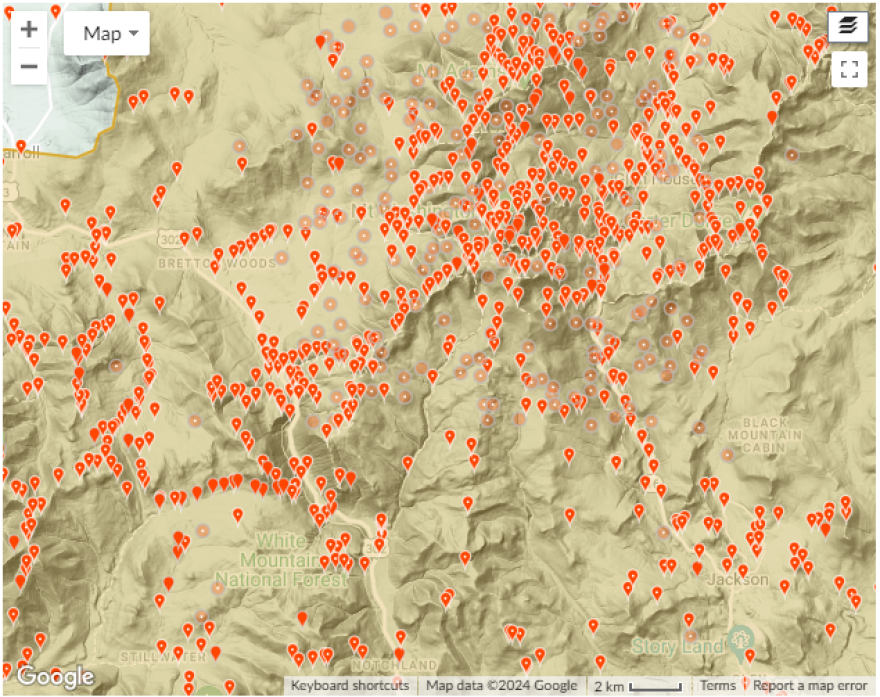 Observations recorded throughout New Hampshire on iNaturalist.