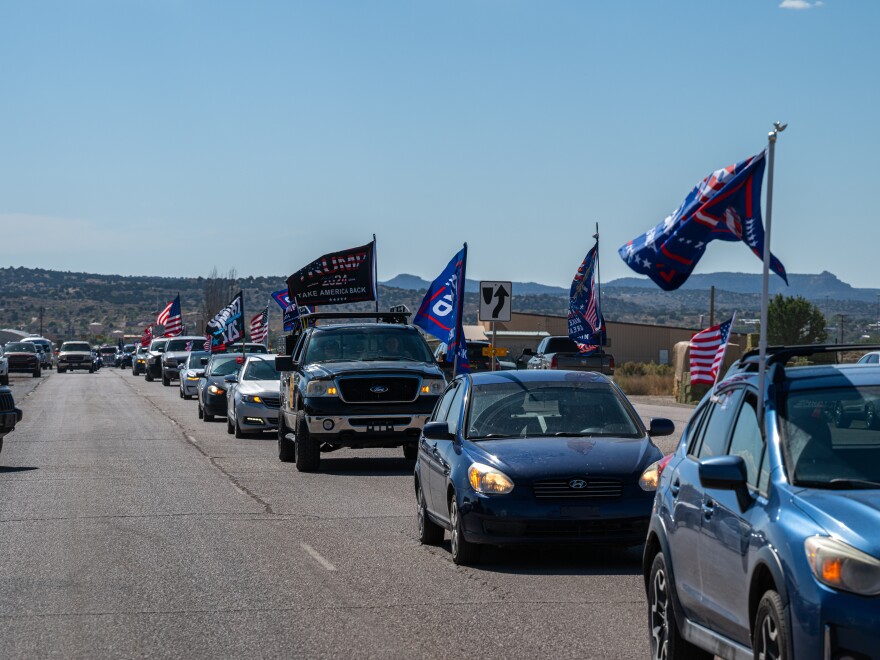 The McKinley County GOP drove about a dozen cars waving GOP flags for Trump and New Mexican Republican candidates by honking their horns.