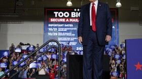 Republican presidential nominee, former President Donald Trump speaks at a campaign rally Sunday in Erie, Pennsylvania. Trump continues to campaign in battleground swing states ahead of the final day of voting on November 5, Election Day.