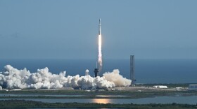 A SpaceX Falcon Heavy rocket with the Europa Clipper spacecraft aboard launches from Launch Complex 39A at NASA's Kennedy Space Center in Cape Canaveral on Monday.