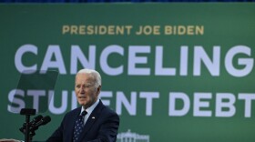 President Joe Biden speaks about student loan relief at Madison College in Madison, Wisconsin, on April 8.