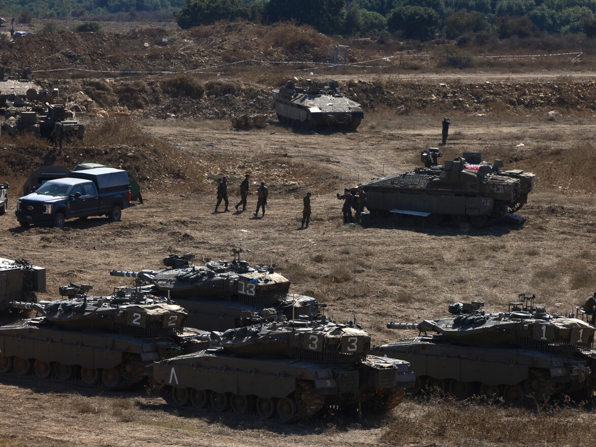 Israeli soldiers are deployed in the Upper Galilee region of northern Israel near the border with Lebanon on Sunday.