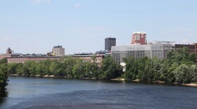 Manchester, New Hampshire skyline with Merrimack River. Gaby Lozada photo / NHPR and NHPR.org.