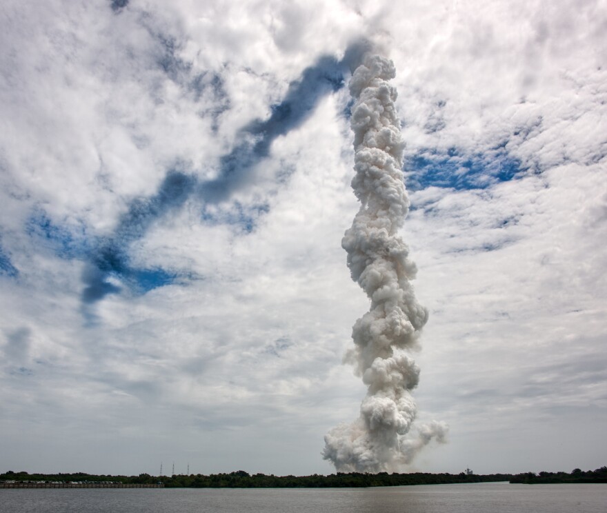 Plume of smoke from a NASA space shuttle launch