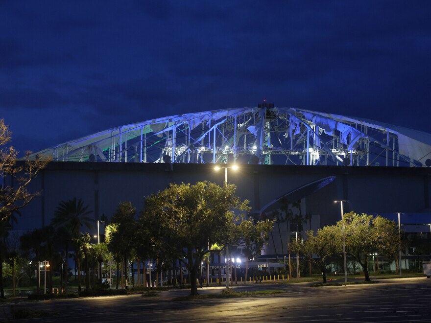 The roof at Tropicana Field, the home of the Tampa Bay Rays, sustained major damage because of high winds associated with Hurricane Milton in St. Petersburg, Florida. Milton, which comes just after the recent catastrophic Hurricane Helene,  landed into Florida's Gulf Coast late Wednesday evening as a Category 3 storm causing extensive flooding and damage.