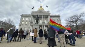 Advocates for transgender youth rally outside the New Hampshire Statehouse, in Concord, N.H., Tuesday, March 7, 2023. House and Senate committees are holding public hearings on four bills opponents say would harm the health the health and safety of transgender youth. (AP Photo/Holly Ramer)