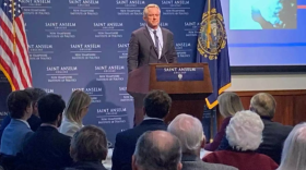 Robert F. Kennedy Jr., shown here speaking at Saint Anselm College in New Hampshire in 2023, will not have his name appear on the New Hampshire ballot in the Nov. 5, 2024 general election, NH Secretary of State David Scanlan announced Sept. 5.