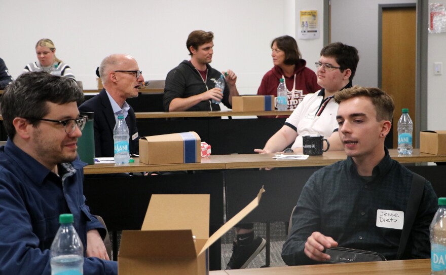 Participants (including NHPR CEO and President Jim Schachter) discuss their own civic superpowers in a breakout session. Photo by Allegra Boverman.