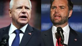 Left: Democratic vice presidential candidate Minnesota Gov. Tim Walz speaks during a campaign rally on August 6 in Philadelphia. Right: Republican Vice Presidential Candidate Sen. JD Vance, R-Ohio, delivers remarks during a campaign rally on August 6 in Philadelphia.