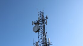 The broadcast and communications equipment tower at the summit of Mount Sunapee in Newbury, New Hampshire. Dan Tuohy photo / NHPR.