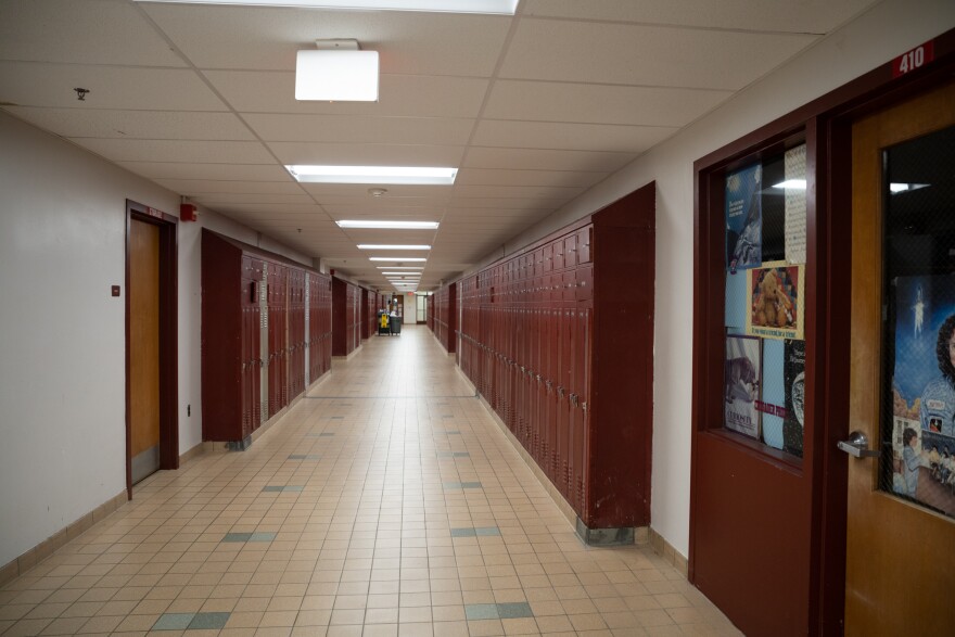 a look down a school hallway in Manchester, New Hampshire