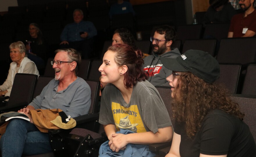 An enthusiastic crowd participates in a question and answer session with the Civics 101 team. / Photo by Allegra Boverman.