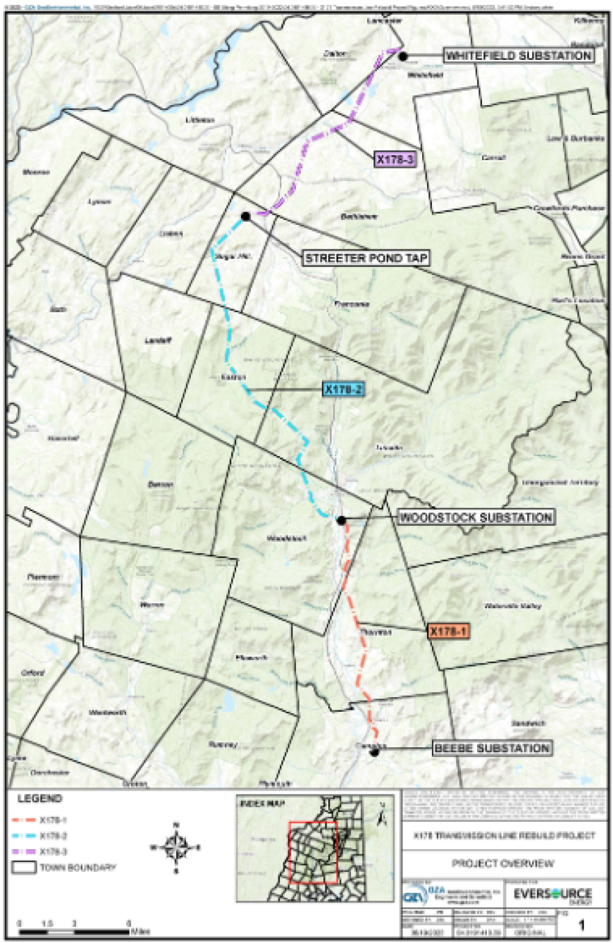 The map shows the three segments of the project across New Hampshire.