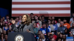 Vice President Kamala Harris speaks during a campaign rally at the Alliant Energy Center on Sept. 20, in Madison, Wisc. Harris spoke to a capacity crowd of 10,500 during the event.