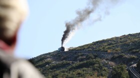 The view over the conductor's shoulder as the Mount Washington Cog Railway ascends Mount Washington. Zoey Knox photo / NHPR