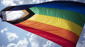 A Pride flag flies over the Franklin Pride TN festival Saturday, June 3, 2023, in Franklin, Tenn. (AP Photo/George Walker IV)