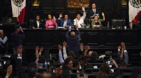 Senators hold a session in alternate headquarters due to protesters blocking access to their regular chambers, in Mexico City, on Sept. 5. The protesters were opposing major judicial reforms.