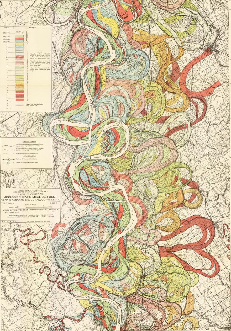 One of Harold Fisk’s famed 1944 maps of the Mississippi.