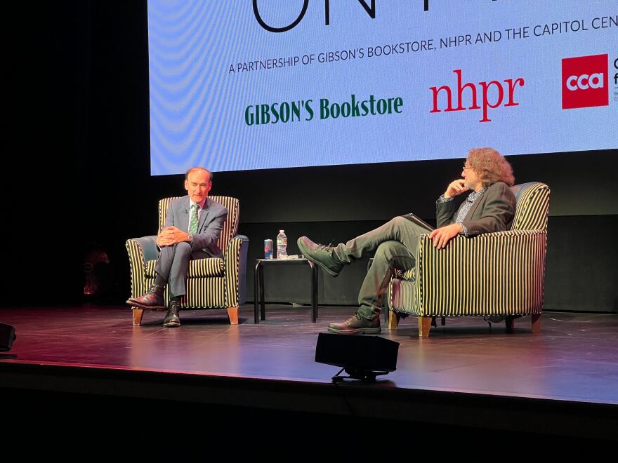 NHPR's Rick Ganley with author Chris Bohjalian at The Bank of New Hampshire Stage on March 27th, 2024.