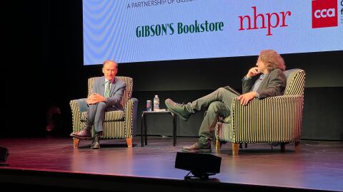 NHPR's Rick Ganley with author Chris Bohjalian at The Bank of New Hampshire Stage on March 27th, 2024.