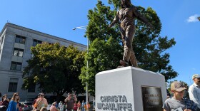 Christa McAuliffe statue in Concord at NH State House