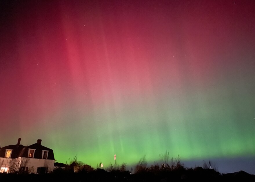 The Northern Lights at Rye Beach, NH, on Oct. 10, 2024. Dan Tuohy photo / NHPR.