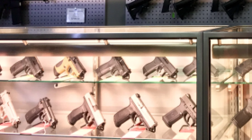 A display case at a New Hampshire gun shop