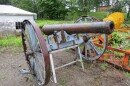 The West Windsor cannon, shown here behind the town garage after it was moved from in front of town hall, was probably built in Sweden at the end of the 1600's.