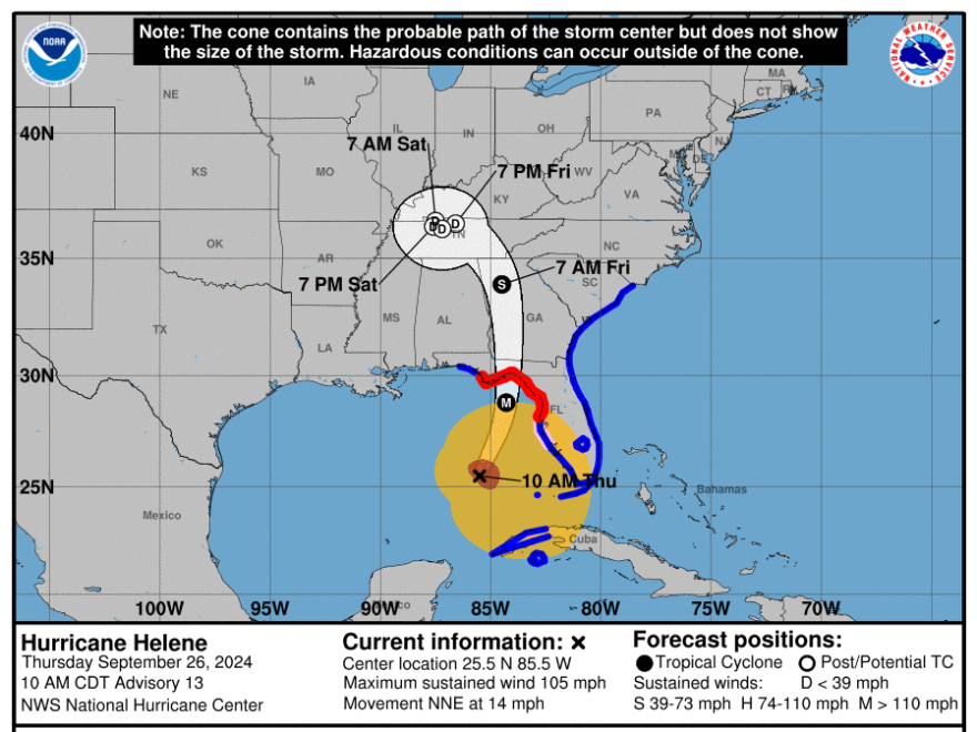 Hurricane Helene is forecast to hit Florida's northwestern coast late Thursday, then bring heavy rain and wind inland over the coming days.